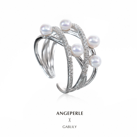 ANGEPERLE Gablily Loop By Loop Baby Pearl Ring: 3.5-4mm Freshwater S925 Silver (TSJCY776)