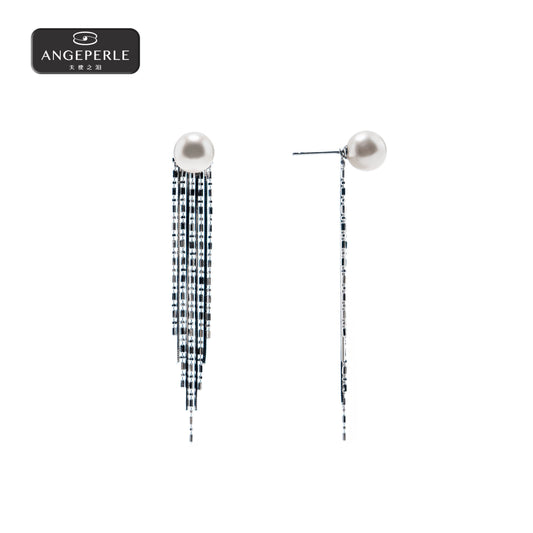 ANGEPERLE S925 silver seawater pearl akoya tassel earrings 8-9mm TSZZN113