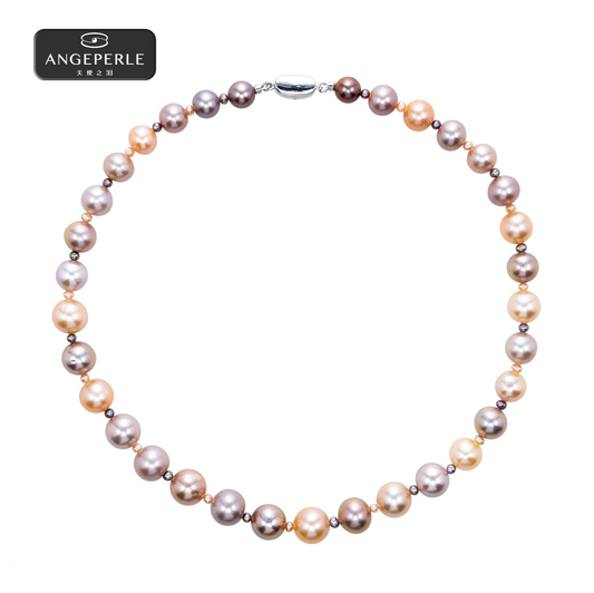 ANGEPERLE S925 Silver Freshwater Pearl Edison Necklace 3-4/8-11mm(TSJ578)