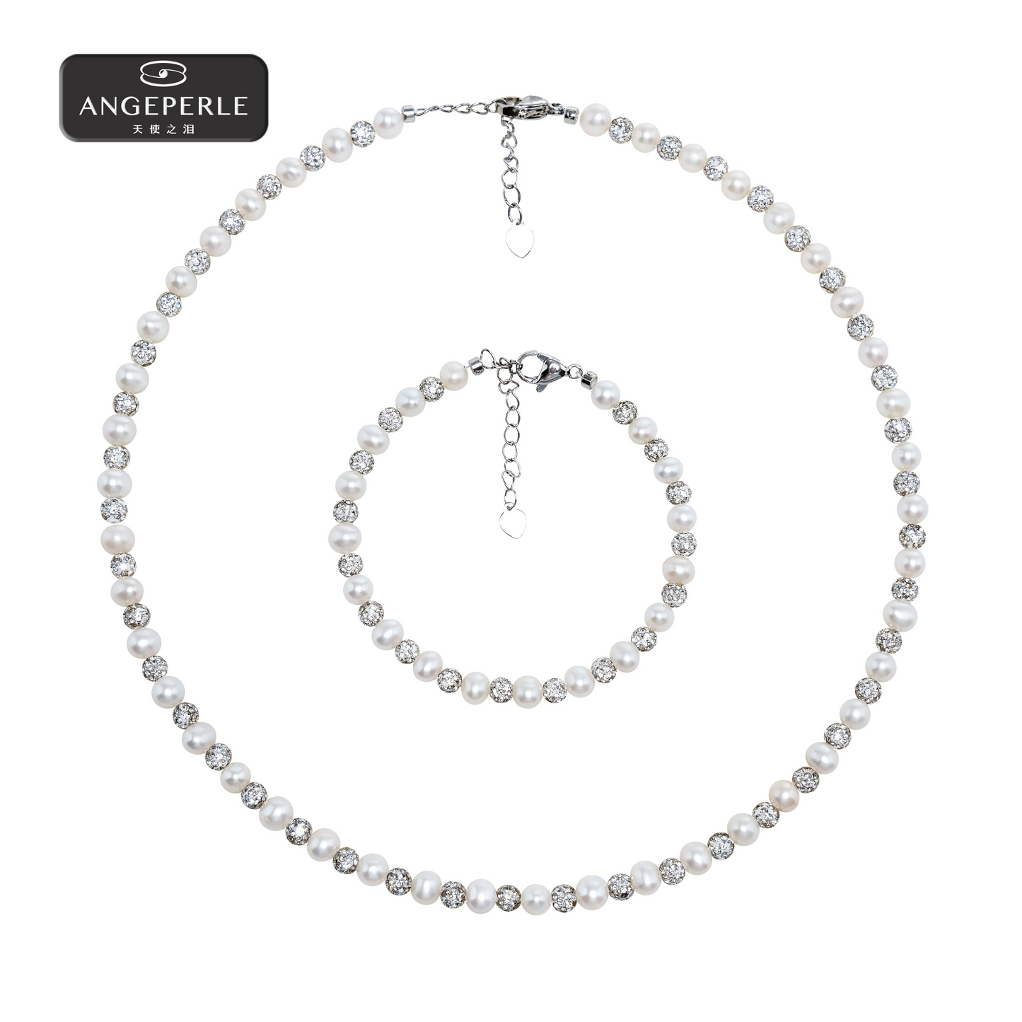 天使之淚 合金淡水珍珠項鍊手鍊兩件套(TSAW120)