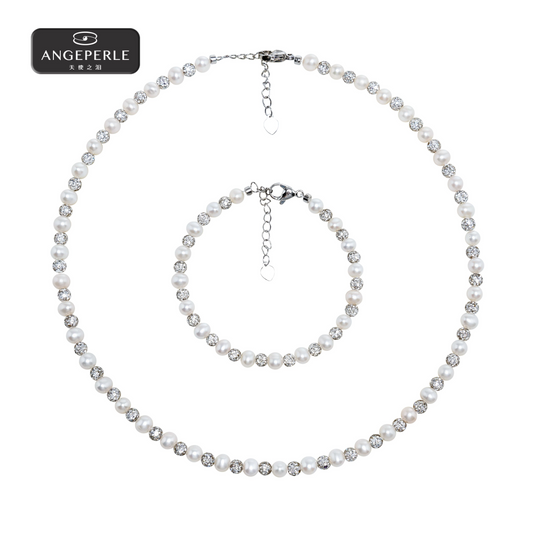 天使之淚 合金淡水珍珠項鍊手鍊兩件套(TSAW120)