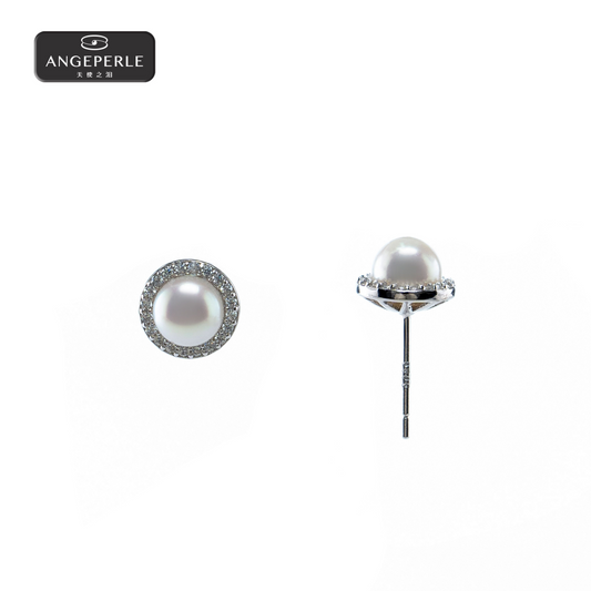 ANGEPERLE S925 silver seawater pearl akoya pearl earrings 6-7mm(ZZN37)