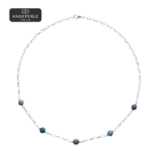 ANGEPERLE S925 silver saltwater pearl Tahitian necklace  7-8mm(TSJ613)