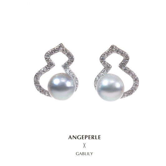 ANGEPERLE S925 Silver Seawater Akoya Madama Gourd Shape Earrings : 6-7mm (TSYM121)
