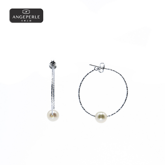 ANGEPERLE S925 silver seawater pearl akoya earrings 7-8mm(TSZZN145)