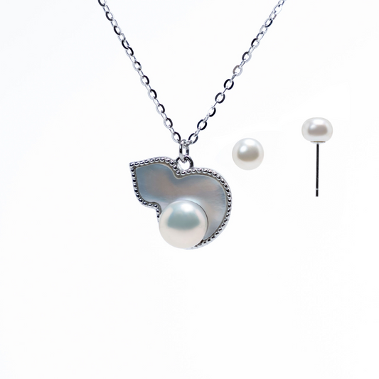 ANGEPERLE S925 Silver Freshwater Pearl Blessing and Prosperity Set 6-7mm (TSJCY997)