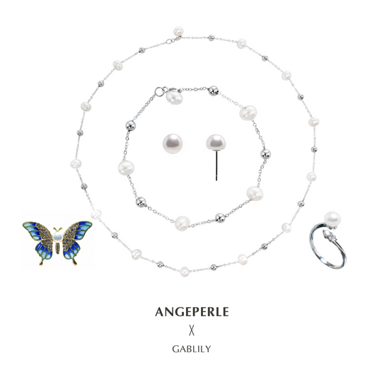 ANGEPERLE Freshwater Pearl Stars Necklace Set 5-6/6-7mm, earrings 7-7.5mm s925 (TSSL070)