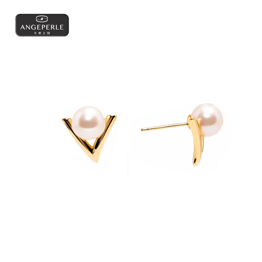 ANGEPERLE s925 silver freshwater pearl earrings 7-8mm(TSGY174)