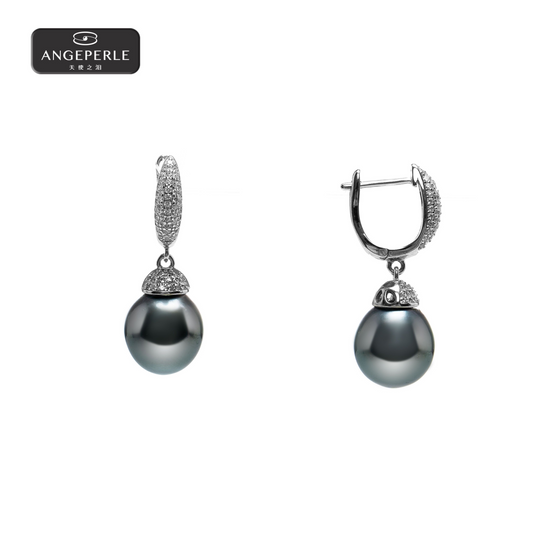 ANGEPERLE S925 silver saltwater pearl Tahitian earrings 10-11mm(ZZN05)