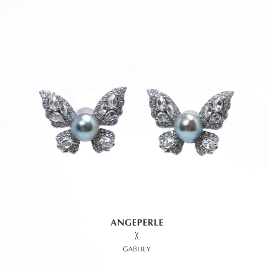 ANGEPERLE Seawater Pearl Akoya Madama Butterfly Earrings 6-7mm s925 (TSYM150)