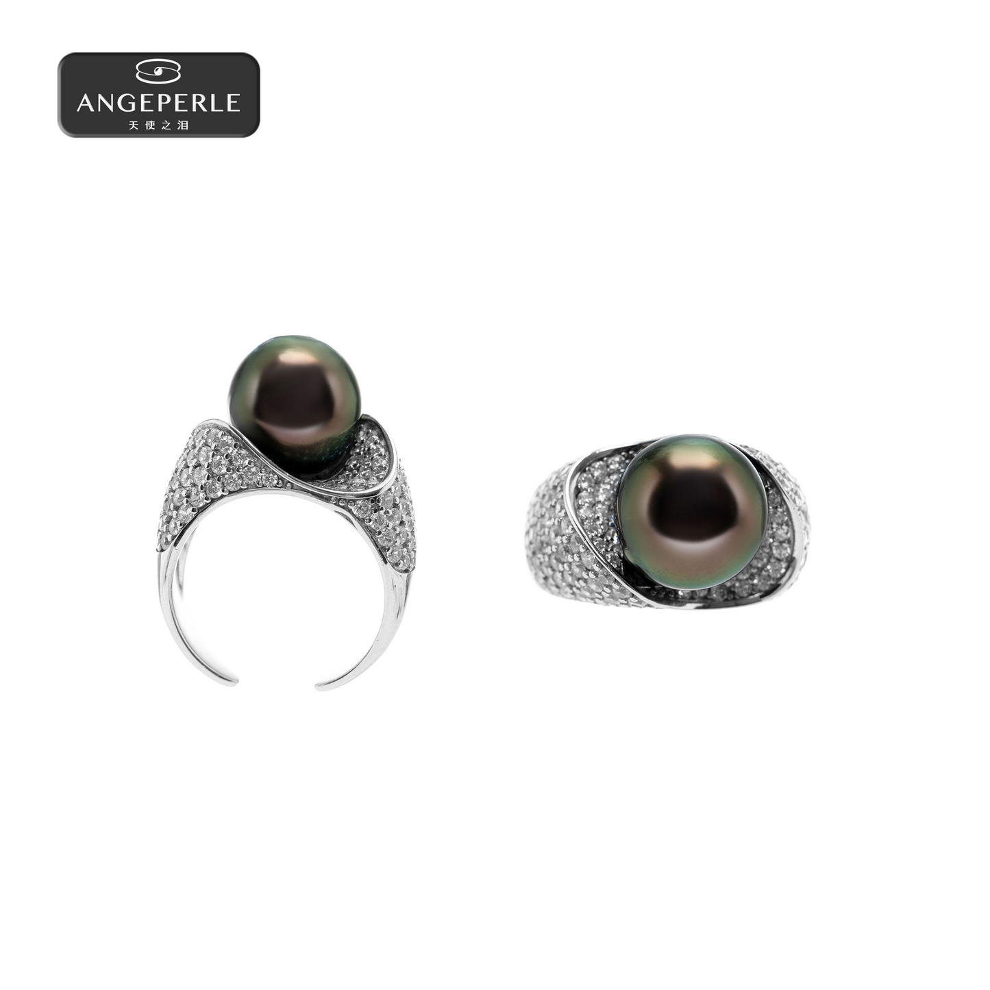 ANGEPERLE S925 silver seawater pearl Tahitian pearl ring 11-12mm(TSZZN68)