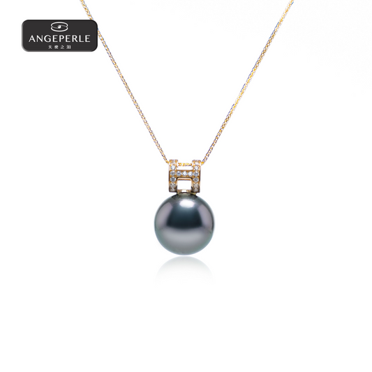 ANGEPERLE Zircon Seawater Pearl Tahitian Pendant 9-10mm(TSGY183)
