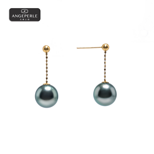ANGEPERLE Seawater Pearl Tahitian dangling Earrings 9-10mm(TSJ205)