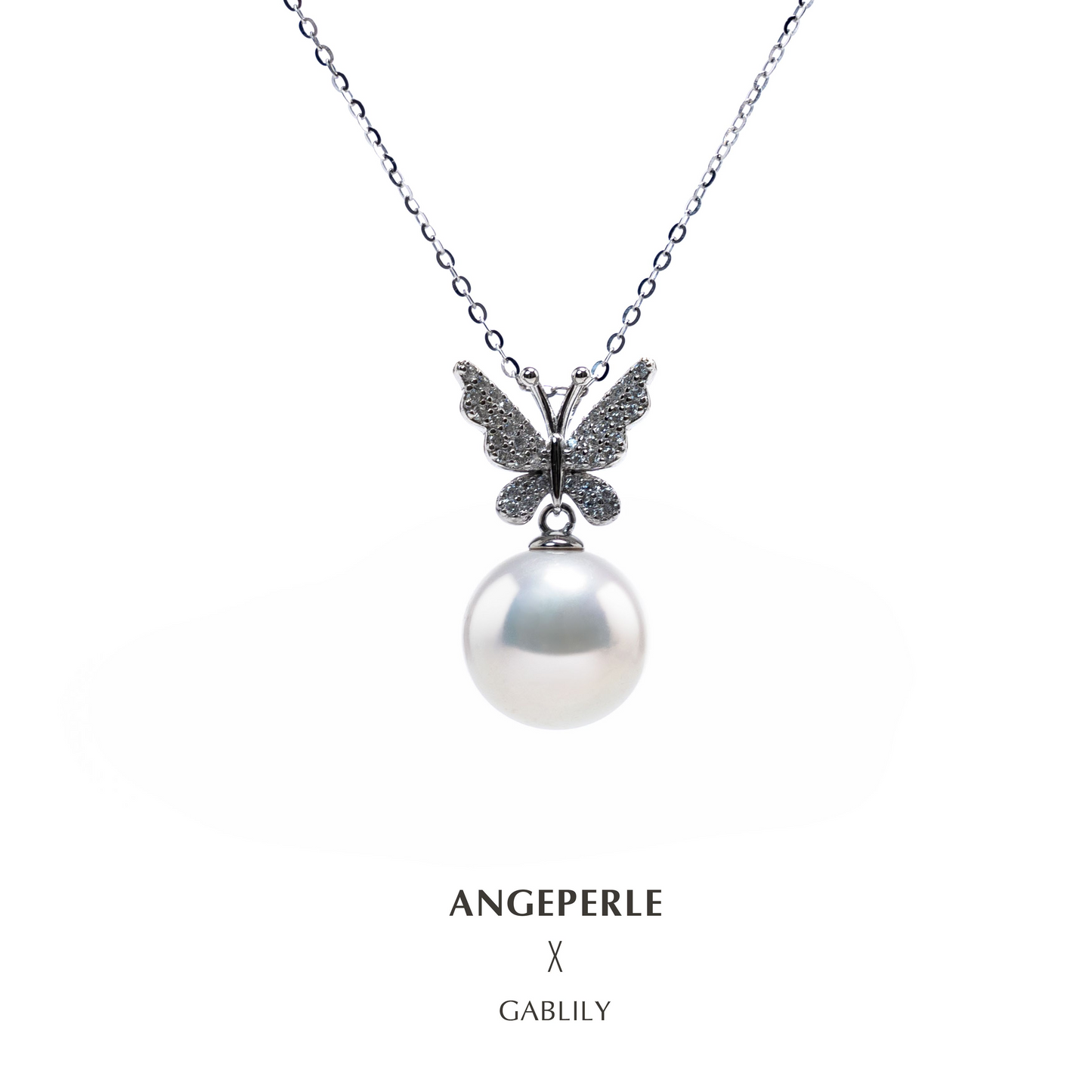ANGEPERLE S925 silver freshwater pearl Gablily butterfly pendant(TSSLF31)