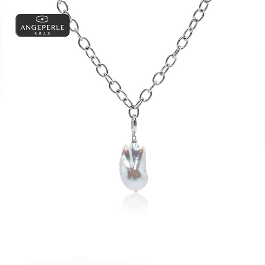 ANGEPERLE S925 silver freshwater pearl baroque pearl pendant 14-17mm TSBJ109
