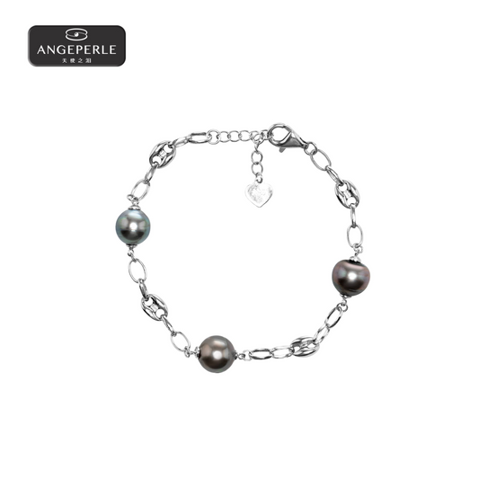 ANGEPERLE S925 silver seawater pearl Tahitian baroque pearl bracelet 8-9mm(TSZZN88)