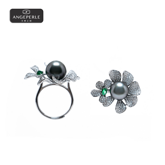 ANGEPERLE S925 silver seawater pearl Tahitian ring 10-11mm(TSZZN64)