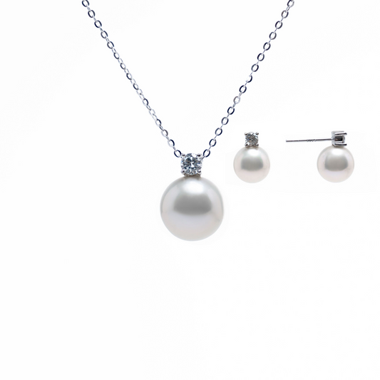 ANGEPERLE S925 Sterling Silver Freshwater Pearl Set Pendant 10-11, earrings 8-9mm Accessory materials TSJ003