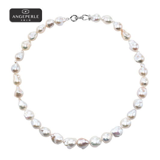 ANGEPERLE S925 silver freshwater pearl baroque pearl necklace 10-11mm(TSJ560)