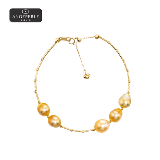 ANGEPERLE Seawater South Sea Golden Pear Baroque Pearl Bracelet 7-8mm (TSZZN23)