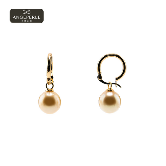 ANGEPERLE S925 silver seawater pearl South Sea Golden Pear earrings 11-12mm(TSJ559)