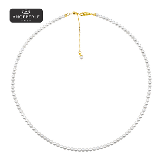 ANGEPERLE S925 silver freshwater pearl Gablily pearl necklace 3-4mm(TSJ561)