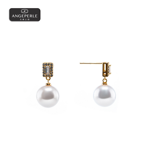 ANGEPERLE S925 Silver Freshwater Pearl Gablily Earrings 10-11mm(TSRY023)