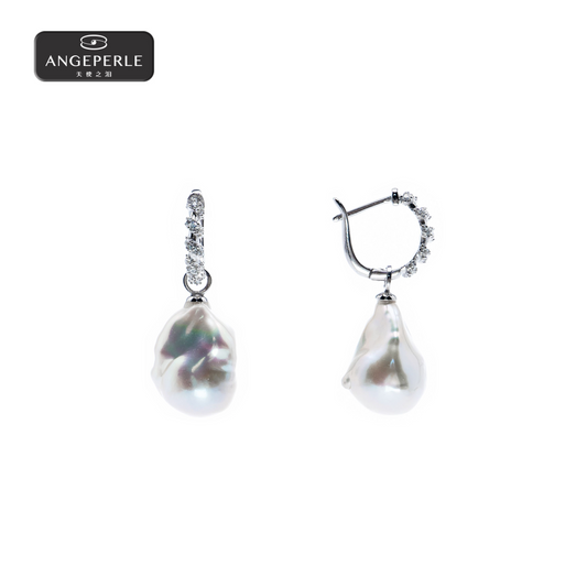 ANGEPERLE S925 silver freshwater pearl baroque earrings 13-16mm(TSJ581)