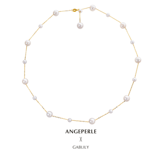 ANGEPERLE Freshwater Pearl Gablily Large and Small Beads Gypsophila Necklace 4.5-5/7-8mm TSGY086