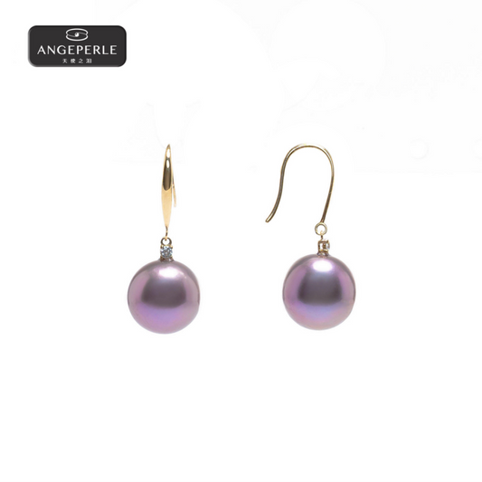 ANGEPERLE Freshwater Pearl Edison Purple Bead Ear Hooks (APJ047)