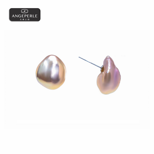 ANGELPERLE S925 Silver Freshwater Pearl Color Baroque Stud Earrings(APJCY003)