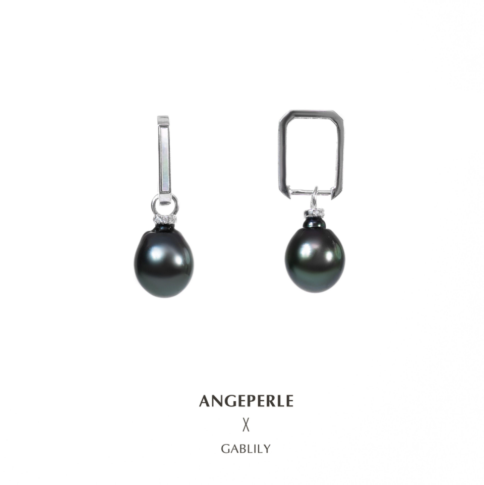 ANGEPERLE S925 Silver Seawater Pearl Tahitian Shape Earrings (BPJCY317)
