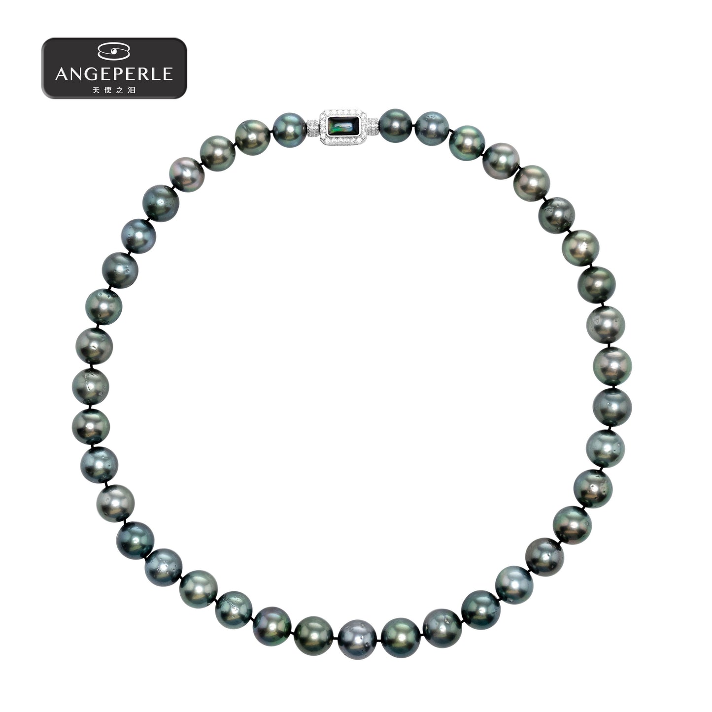 ANGEPERLE S925 Silver Seawater Pearl Tahitian Necklace (DMJCY01)