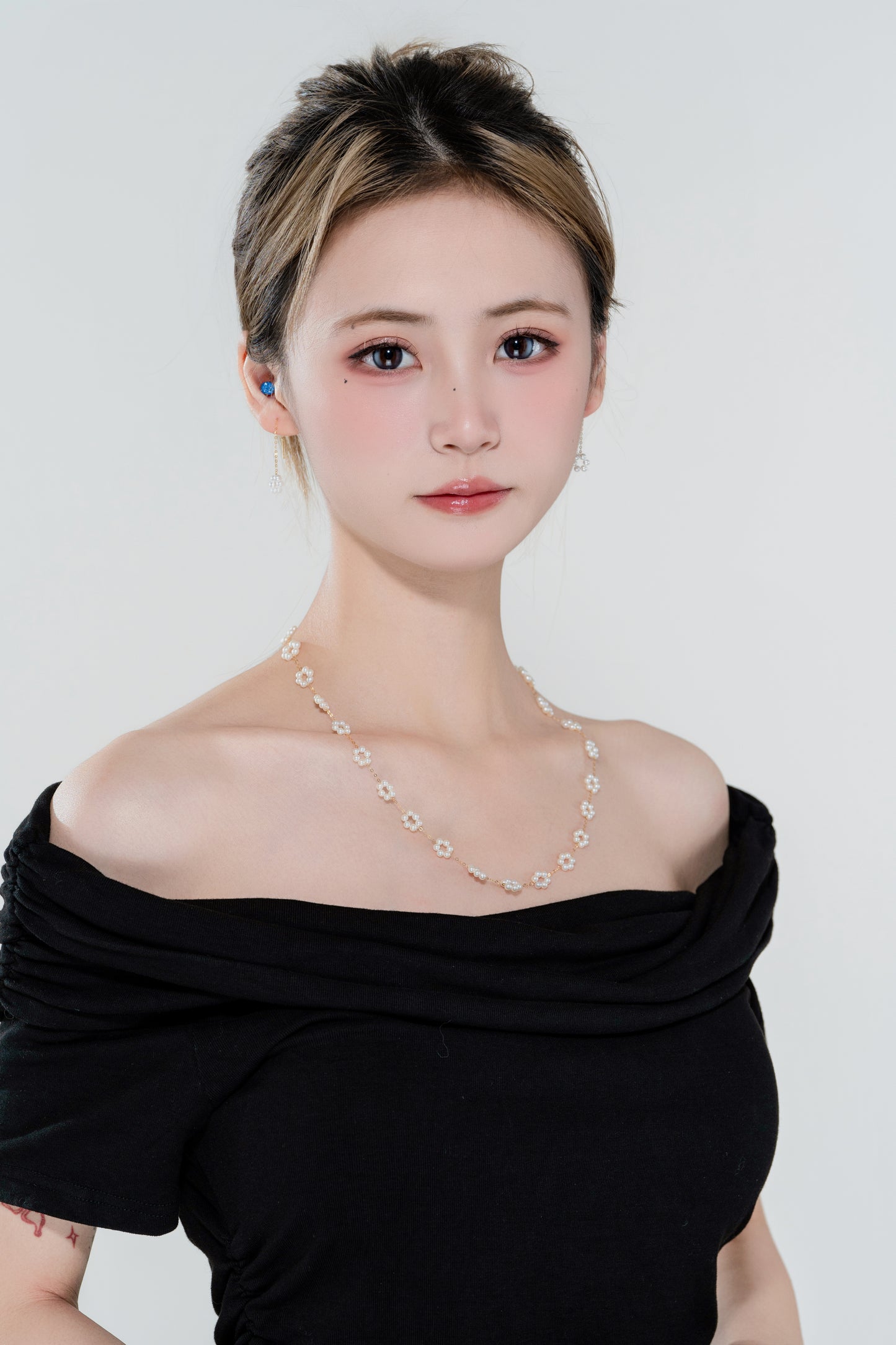 天使之淚 18K金淡水珍珠白麗小米珠繁花滿天星項鍊(TSGY096)