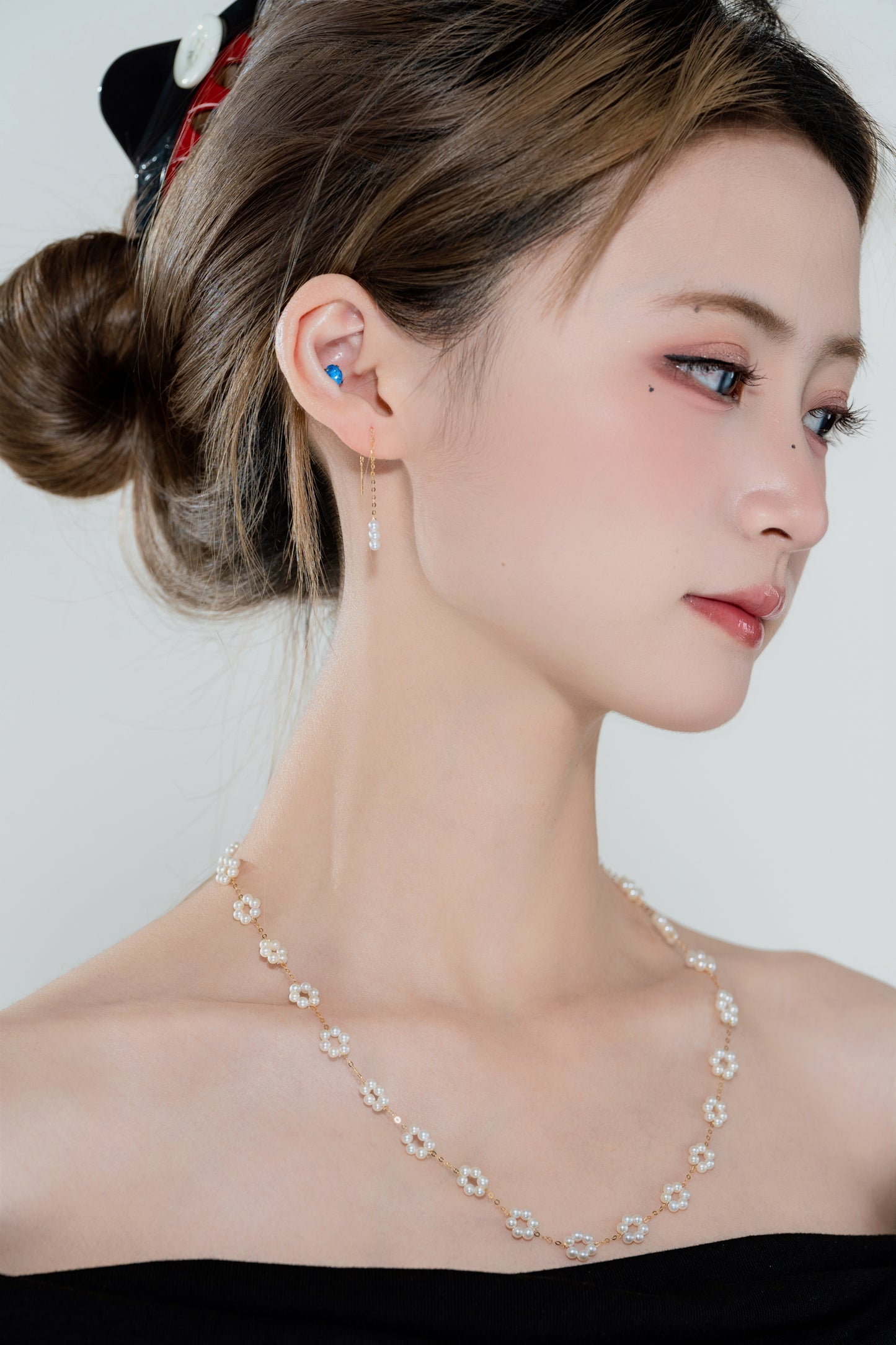 天使之淚 18K金淡水珍珠白麗小米珠耳耳線(TSJCY769)