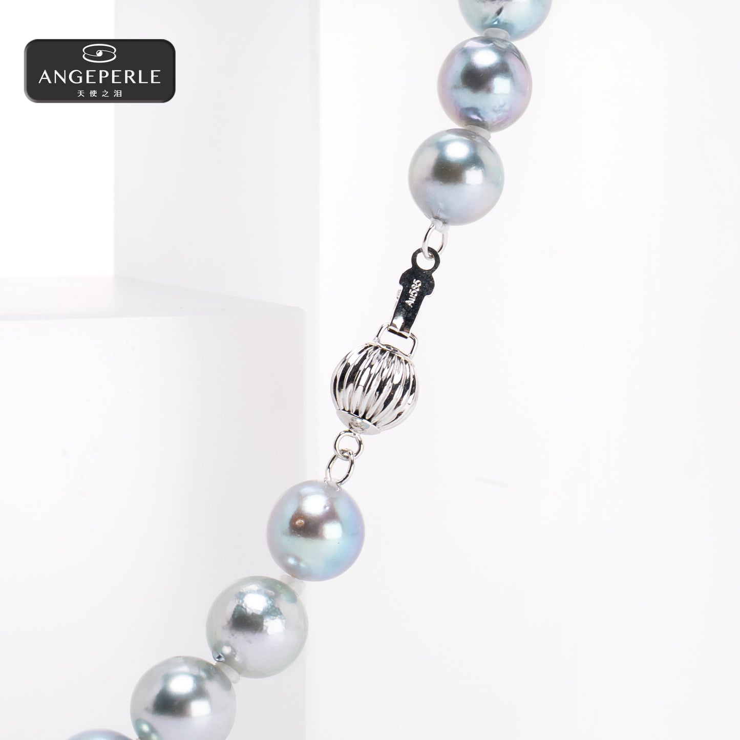 ANGEPERLE "Azure Dream" 14K Gold and Genuine madama (Top-Grade) Pearl Necklace TSJ1032