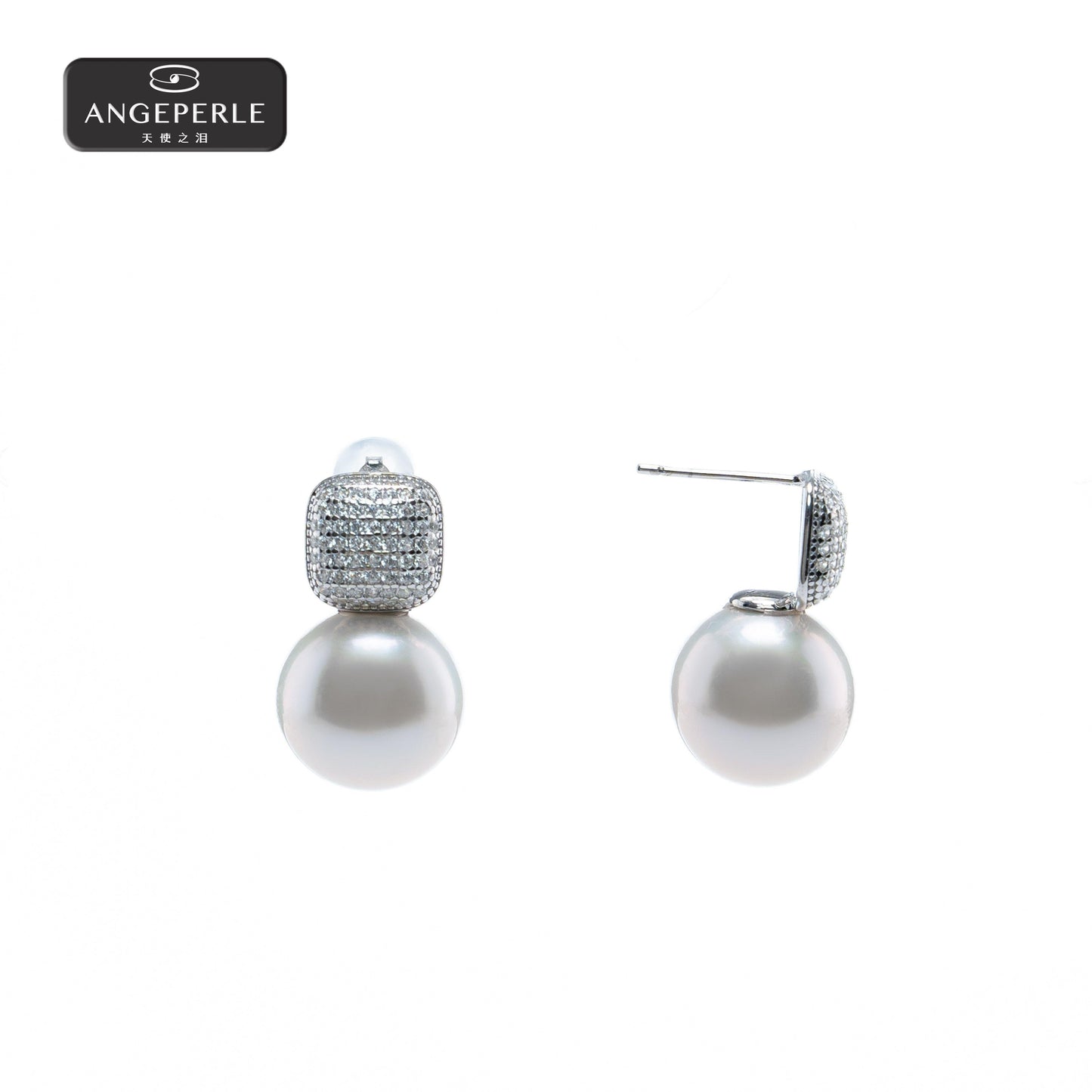 ANGEPERLE S925 Silver Freshwater Pearl Gablily Stud Earrings 12-13mm TSRY026