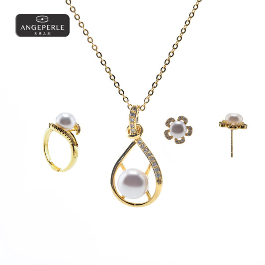 天使之淚合金淡水珍珠吊墜 贈耳環戒指 SYAW08
