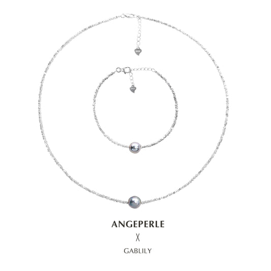 ANGELPERLE S925 Silver Seawater Pearl Madama Baroque Crushed Silver Necklace & Bracelet Set(TSAW074)