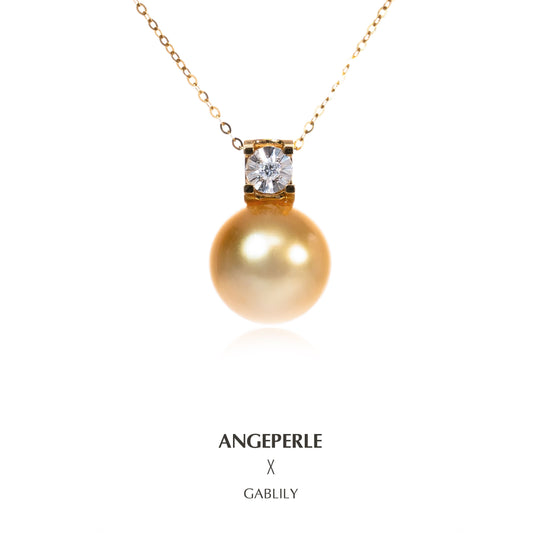 天使之淚18K金鑽石扣頭海水珍珠南洋金珠吊墜(TSBA010)