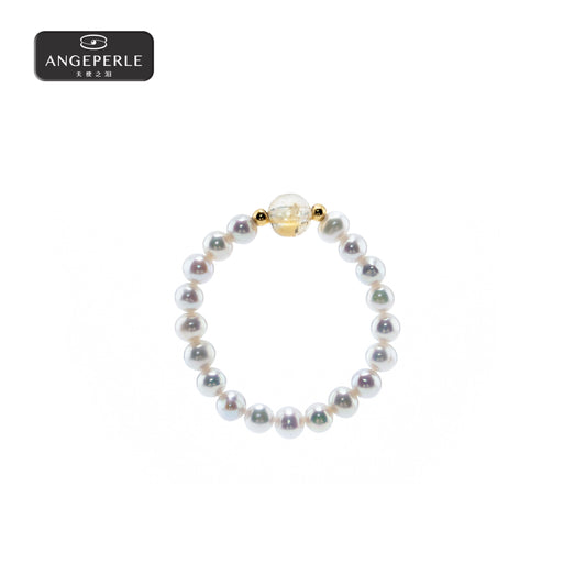 ANGEPERLE Alloy Citrine Freshwater Pearl Gabeli Pearl Ring(TSCB004)