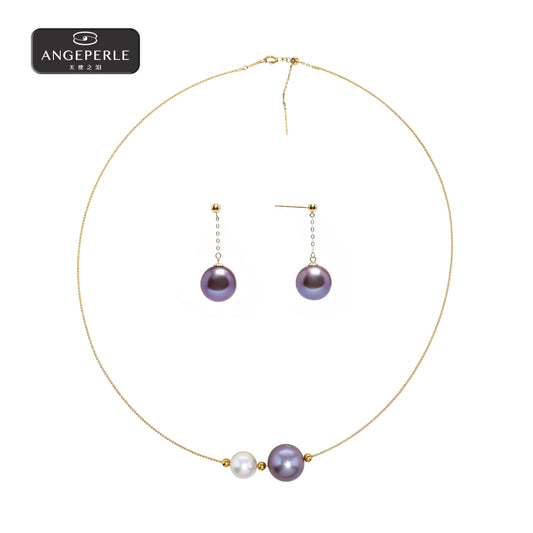 ANGELPERLE Freshwater Pearl Gablily Edison Choker & Ear Threads 2-Piece Set(TSGY172)