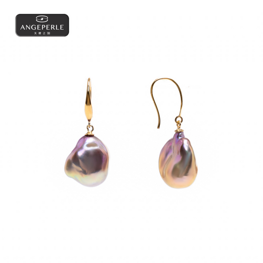 ANGEPERLE S925 Silver Freshwater Pearl Colorful Baroque Ear Hooks (TSJ111)