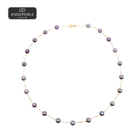 ANGEPERLE Freshwater Pearl Purple Bead Starry Sky Necklace (TSJ149)