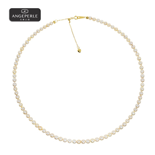 ANGELPERLE S925 Silver Seawater Pearl Feather Emperor Gold Baroque Rice Pearl Necklace(TSJ170)