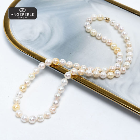 ANGEPERLE S925 Silver Seawater Pearl Four Seasons Color Necklace (TSJ178)