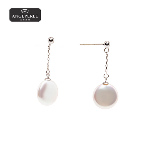 ANGEPERLE S925 Silver Freshwater Pearl Button Bead Ear Threads(TSJ187)
