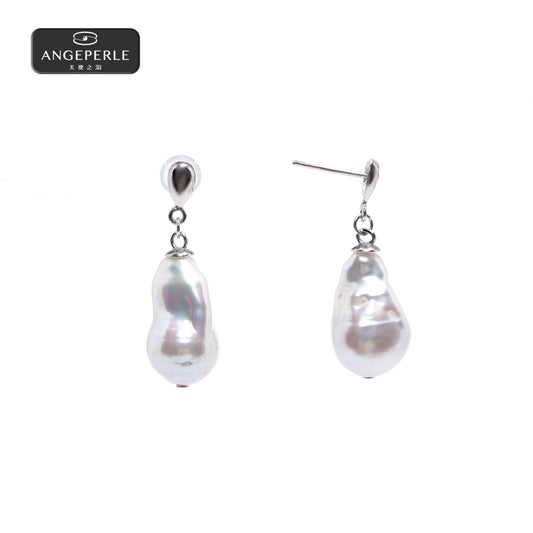 ANGELPERLE S925 Silver Freshwater Pearl Baroque Stud Earrings(TSJ189)