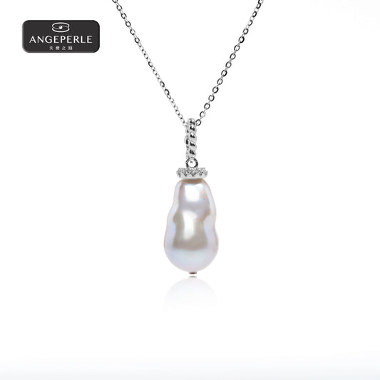 ANGELPERLE S925 Silver Universal Clasp Freshwater Pearl Baroque Pendant(TSJ191)