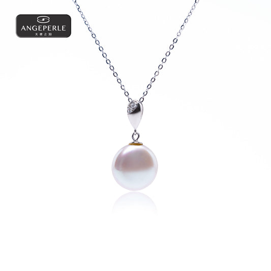 ANGEPERLE S925 Silver Freshwater Pearl Button Bead Pendant(TSJ194)
